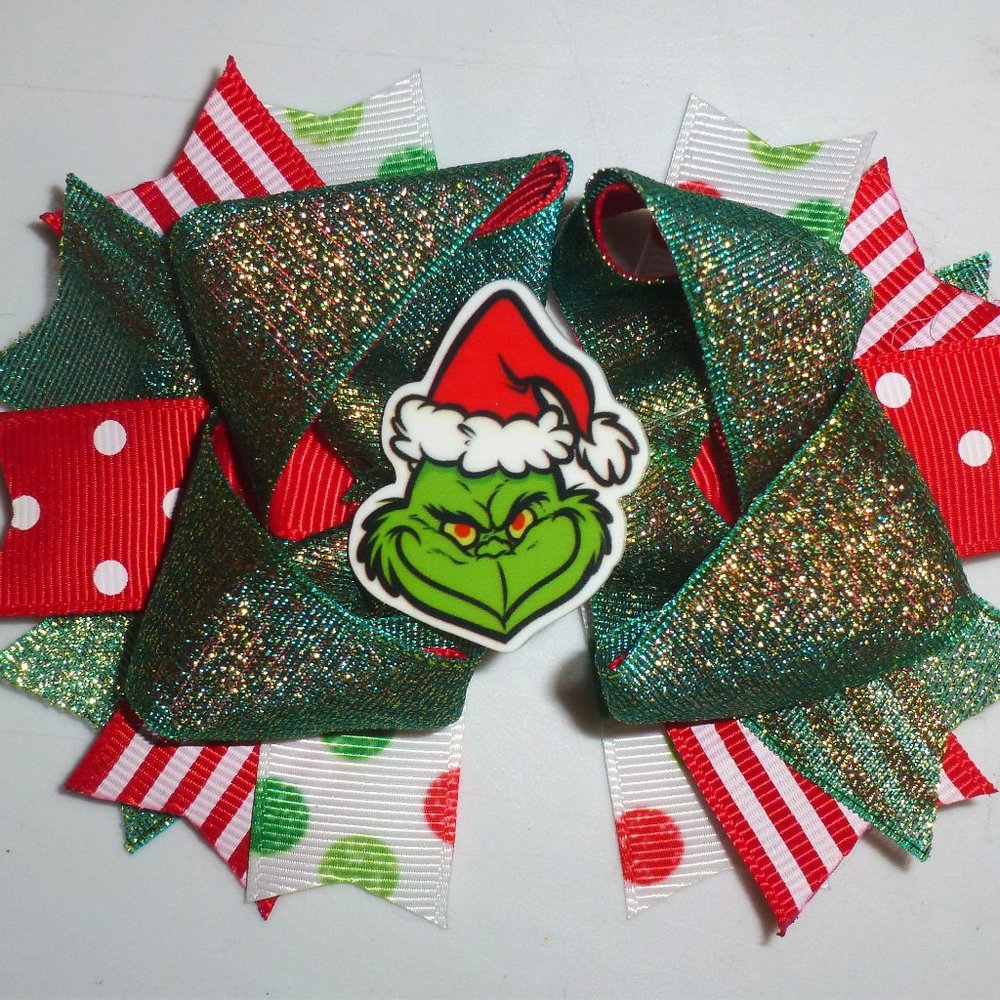 Grinch Stole Christmas Girls Hair Bow Clip 5 Inches